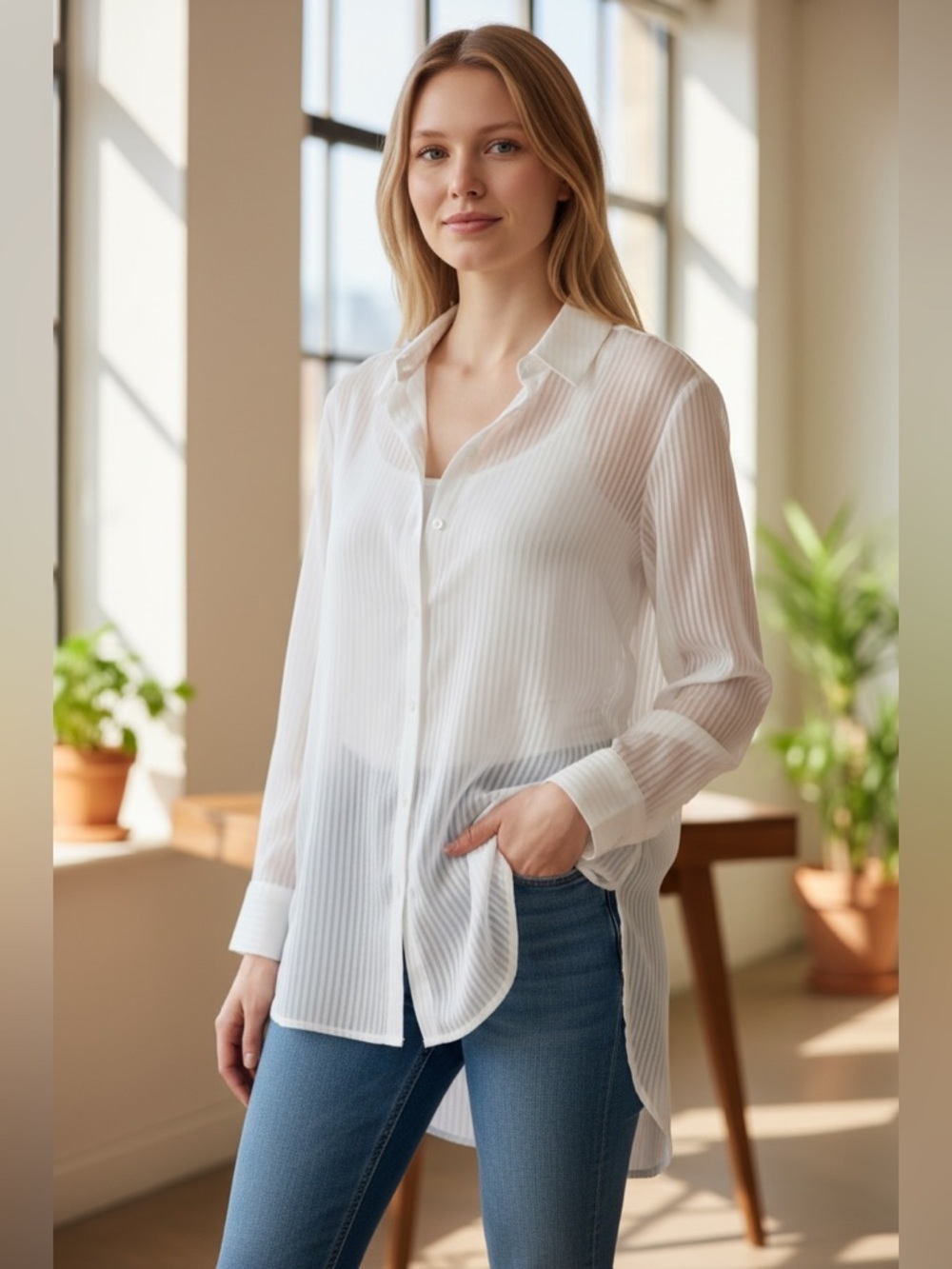 Hers & Mine White Button-Up Shirt | NWT